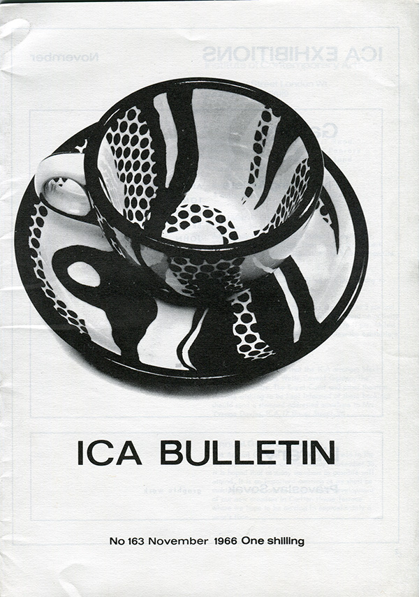 Front cover of ICA Bulletin November 1966,  dinnerware designed by Roy Lichtenstein