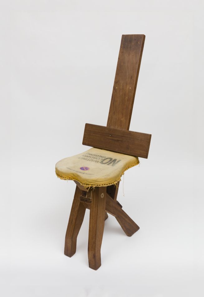 No Waiting, Loading, Unloading Chair (upholstery from parking meter shroud, found mahogany, foam rubber, by Frick and Frack. Photo: Plastiques Photography