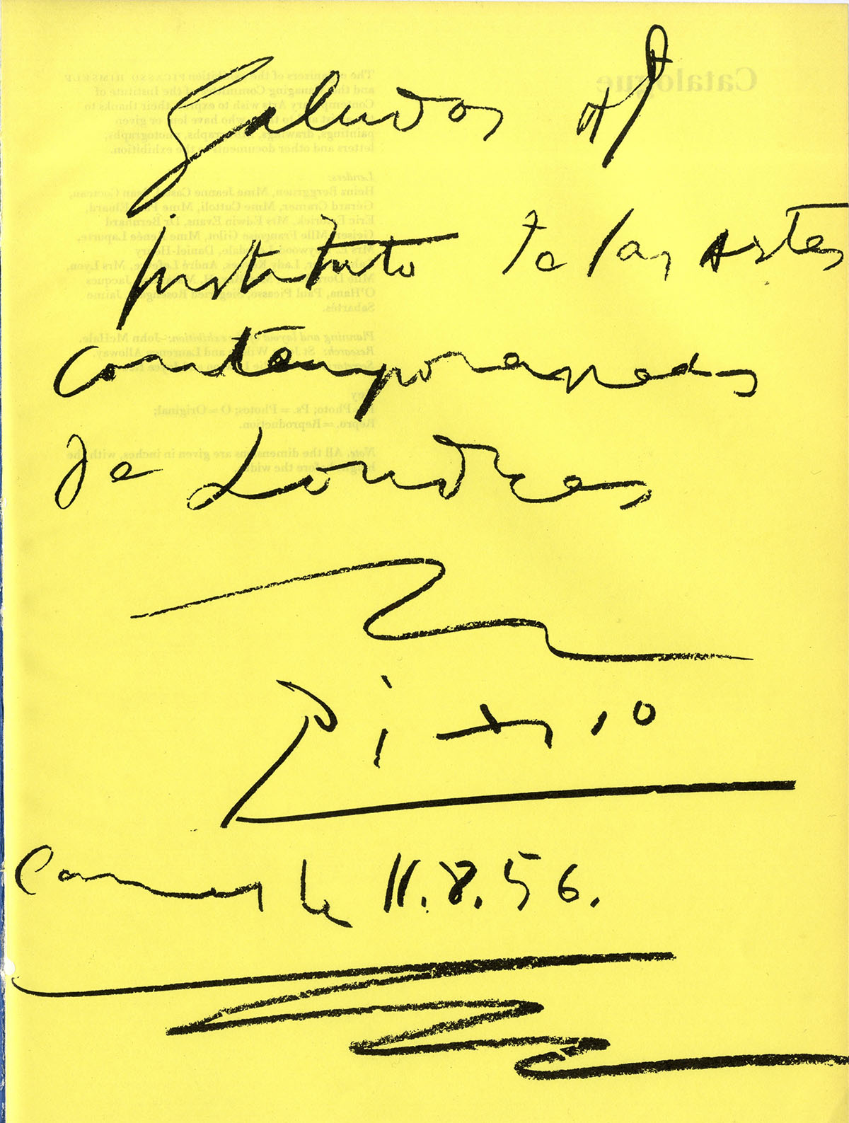 A written dedication to the ICA by Picasso from 1956