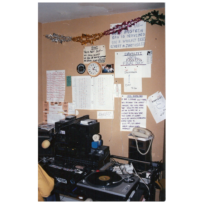 Inside Kiss 94 FM studio (the day before Kiss 94 FM went off air), 1988, image courtesy Gordon Mac