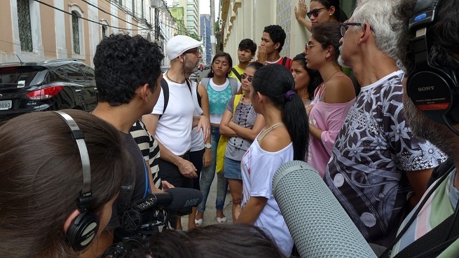 Alex Reuben and participants in Belém, Brazil, October 2014 during production of 'Cinderella (RockaFelá)', supported by the Wellcome Trust & ACE