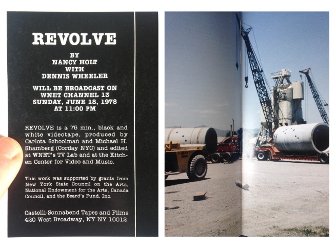 Revolve announcement card for WNET Channel 13 television broadcast, 1978, Sun Tunnels under construction, 1975-76.
