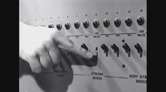 Film still from Milgram's Obedience, 1965.