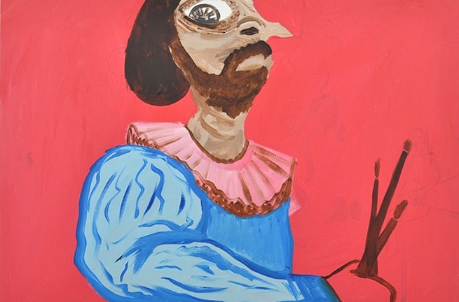 Morgan Wills, self portrait as Titian's young man with blue sleeve (after Titian), 2014, Courtesy of the artist