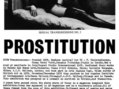Cosey Fanni Tutti, Prostitution promotional poster for Institute of Contemporary Arts performance and exhibition, 1976. Courtesy the artist and Cabinet, London