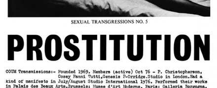 Cosey Fanni Tutti, Prostitution promotional poster for Institute of Contemporary Arts performance and exhibition, 1976. Courtesy the artist and Cabinet, London