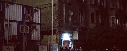 A crowd gathers outside the old VENT venue located in Downtown Cairo. The space has since transformed to a high-end club
